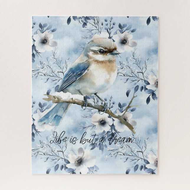 Puzzle Oiseau bleu sur une branche d'arbre (Vertical)