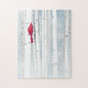 Puzzle Oiseau cardinal rouge dans un magnifique Birch Tre