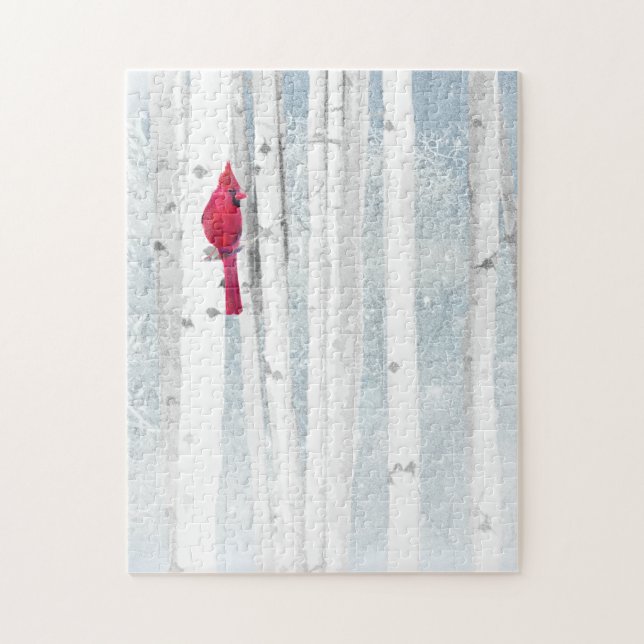 Puzzle Oiseau cardinal rouge dans un magnifique Birch Tre (Vertical)