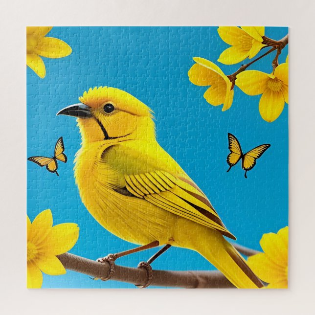 Puzzle Oiseau chanteur jaune vif perché sur une branche (Vertical)