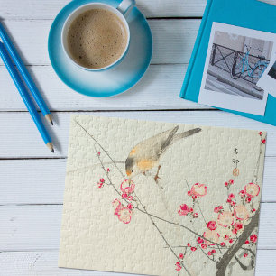 Puzzle Oiseau chanteur vintage sur une branche de cerisie