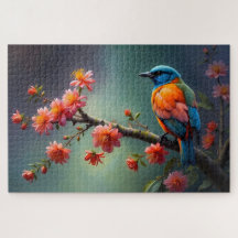 Oiseau Coloré sur Branche en Fleurs