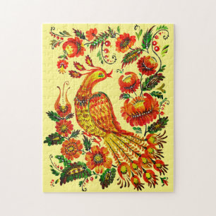 Puzzle Oiseau d'art ukrainien et fleurs Petrykivka