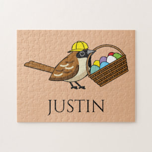 Puzzle Oiseau drôle avec panier d'oeufs colorés Personn