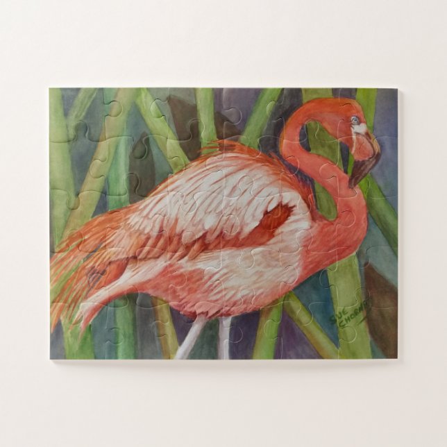 Puzzle Oiseau Flamant rose rose (Horizontal)
