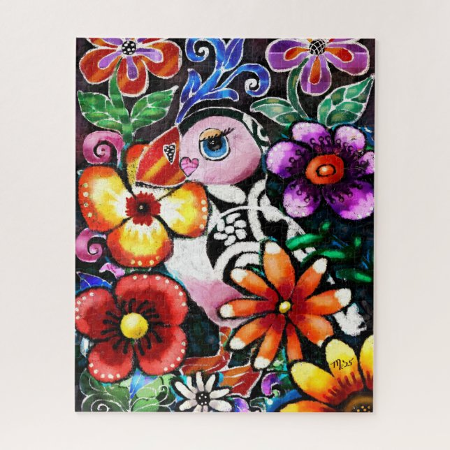 Puzzle Oiseau Macareux Abstrait Fantaisiste Dans Des Fleu (Vertical)