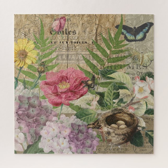 Puzzle Oiseau Nid Floral Jardin Fleur Papillon Art (Vertical)