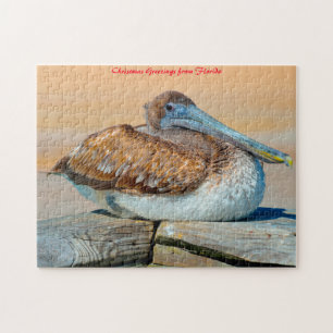 Puzzle Oiseau Pélican Floride. Vœux de Noël