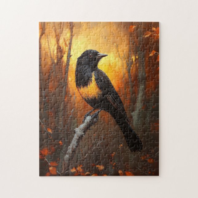 Puzzle Oiseau perché sur la branche dans la forêt automna (Vertical)