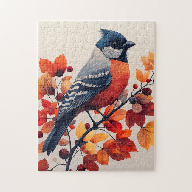 Puzzle Oiseau sur une branche Feuilles d'automne (Vertical)