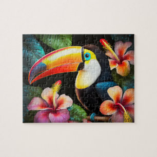 Puzzle Oiseau tropical Toucan aux fleurs d'Hibiscus