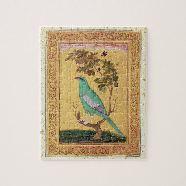 Puzzle Oiseau vert, Mughal (gouache sur le papier) (Vertical)