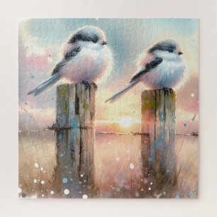 Puzzle Oiseaux au pastel à l'aquarelle sur un poteau de c