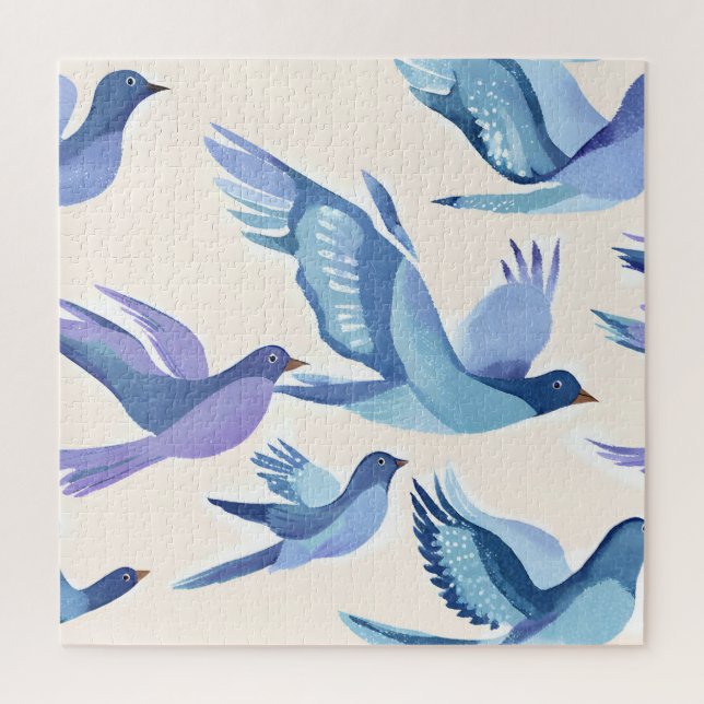 Puzzle Oiseaux bleus en vol | Aquarelle moderne (Vertical)