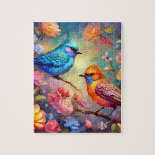 Puzzle Oiseaux colorés sur Branche Oiseau rose rose bleu