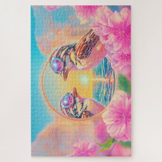 Puzzle Oiseaux cool avec lunettes de soleil au coucher du (Vertical)