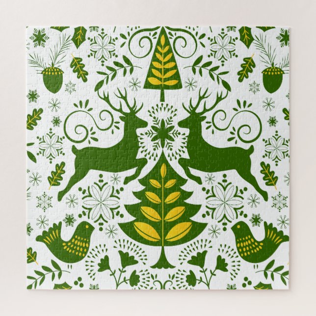 Puzzle Oiseaux de cerfs en fleurs de Noël or (Vertical)