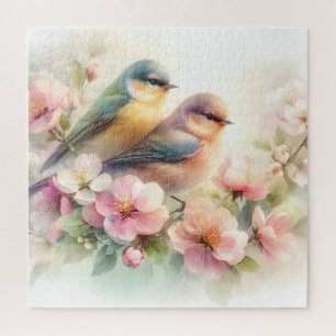 Puzzle Oiseaux de l'amour doux pastel de printemps Fleurs