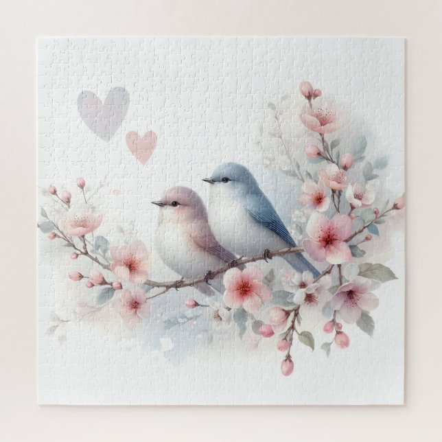 Puzzle Oiseaux de l'amour romantique Branche de fleurs de (Vertical)