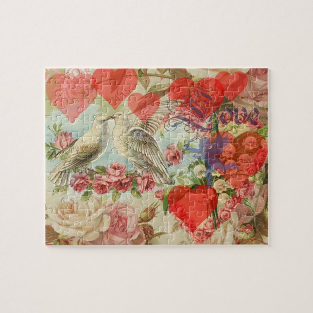Puzzle Oiseaux de l'amour Vintage Antique Cœur (Horizontal)