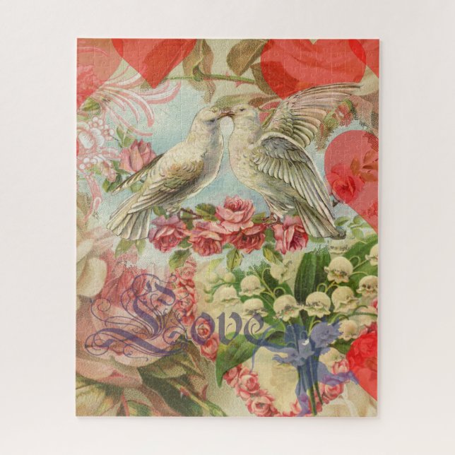 Puzzle Oiseaux de l'amour Vintage Antique Cœur (Vertical)