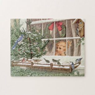 Puzzle Oiseaux d'hiver Arbre de Noël Vacances Vintages Na