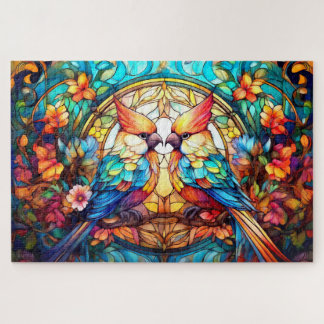 Puzzle Oiseaux en vitrail et aquarelle