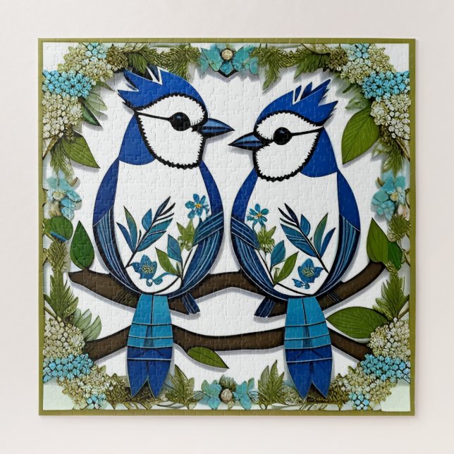 Puzzle Oiseaux geai bleu en papier découpé (Vertical)