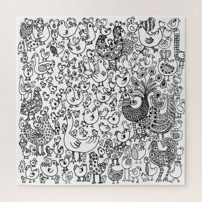 Puzzle Oiseaux noirs et blancs amusants à motifs  (Vertical)