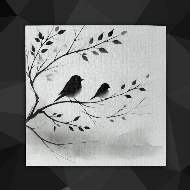 Puzzle Oiseaux noirs et blancs simples perchés dans les a (Créateur téléchargé)