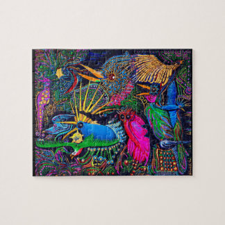 Puzzle Oiseaux présages tropicaux colorés Art brut Santa