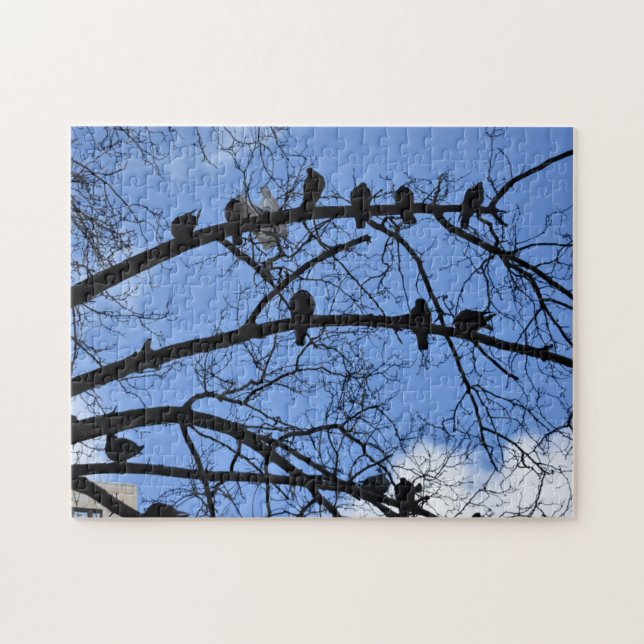Puzzle Oiseaux sur une branche d'arbre Pigeon Silhouette  (Horizontal)