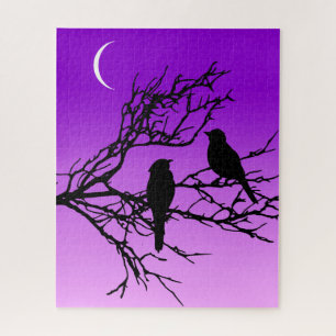 Puzzle Oiseaux sur une branche, Noir contre le crépuscule