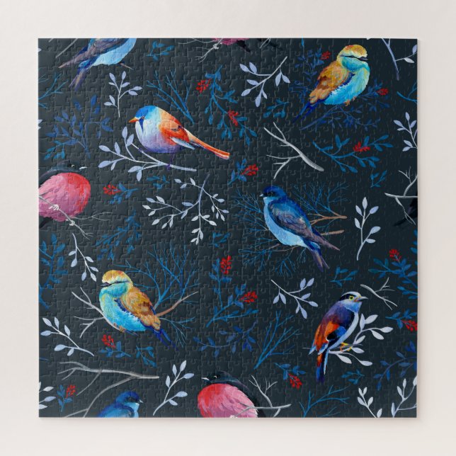 Puzzle Oiseaux vibrants : Gouache Dark Elegance (Vertical)