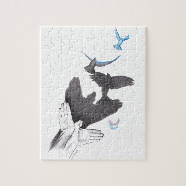 Puzzle Oiseaux volants à l'ombre de la main Illusion Art  (Vertical)