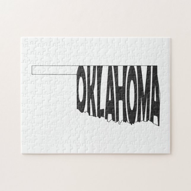 Puzzle Oklahoma Nom de l'État Mot Art Noir (Horizontal)