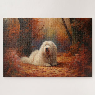 Puzzle Old English Sheepdog en automne Leaves Fall Inspir