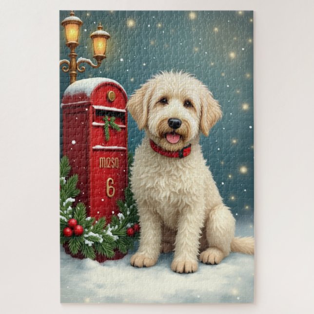Puzzle Old English Sheepdog Vintage Christmas Postcard (Vertical)