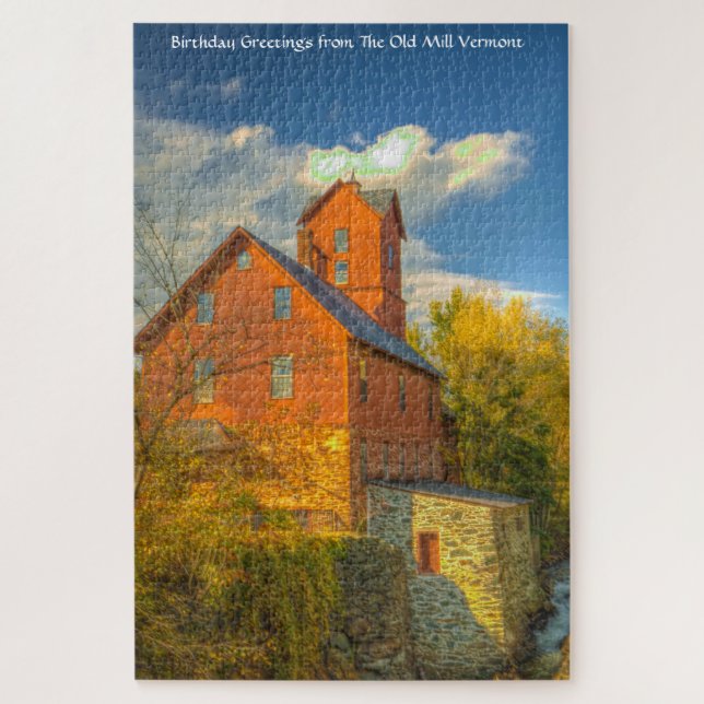 Puzzle Old Mill dans le Vermont.Noël salutations Jigsaw P (Vertical)