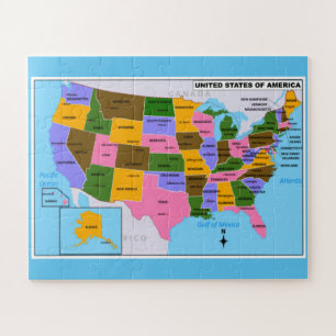 Puzzle OLD USA Carte avec Capitales d'Etat et Golfe du Me