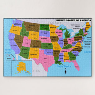 Puzzle OLD USA Carte avec Capitales d'Etat et Golfe du Me