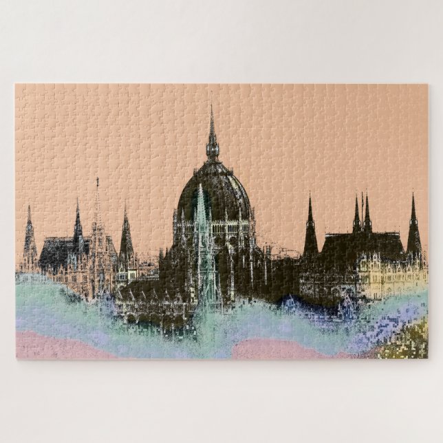 Puzzle Old World City Skyline avec Spires Art moderne (Horizontal)