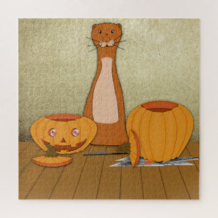 Puzzle Oliver la loutre sculpte une citrouille