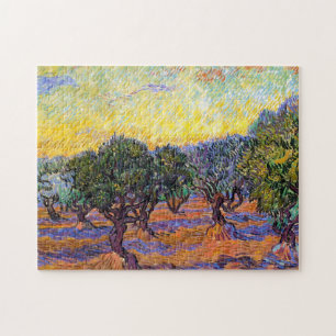 Puzzle Oliviers, ciel orange Van Gogh Vincent
