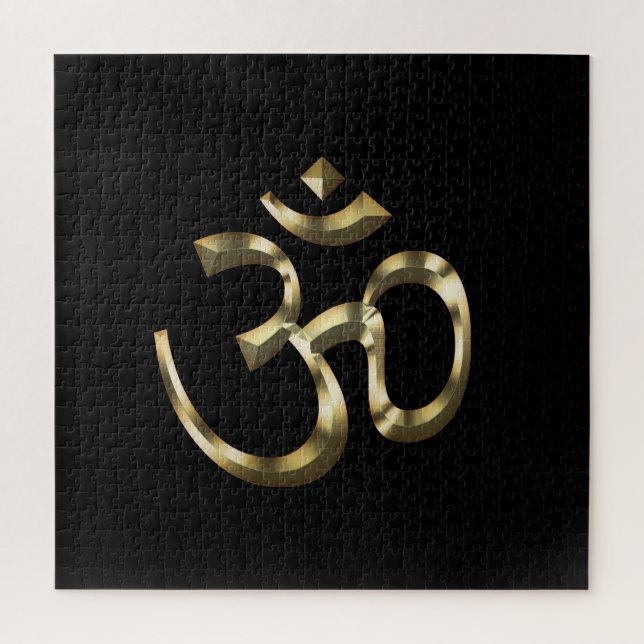 Puzzle Om Aum, Ohm Icon, Symbole hindouiste, or noir (Vertical)