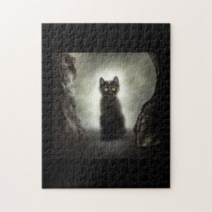 Puzzle Ombre de chat noir grotte sombre par la lumière de