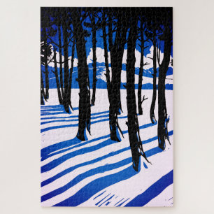 Puzzle Ombres de Forêt d'Hiver – Nature Minimale Bleue