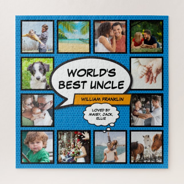 Puzzle Oncle 12 Photo Collage Comique Livre amusant Bleu (Vertical)