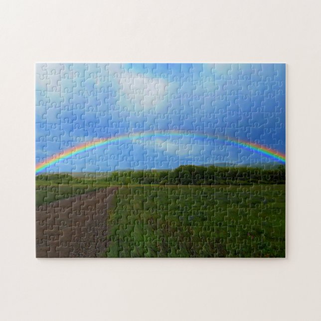 Puzzle Open Road Through Green Field Alberta Rainbow (Horizontal)