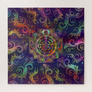 Puzzle Or coloré encadré Sri Yantra Sri Chakra